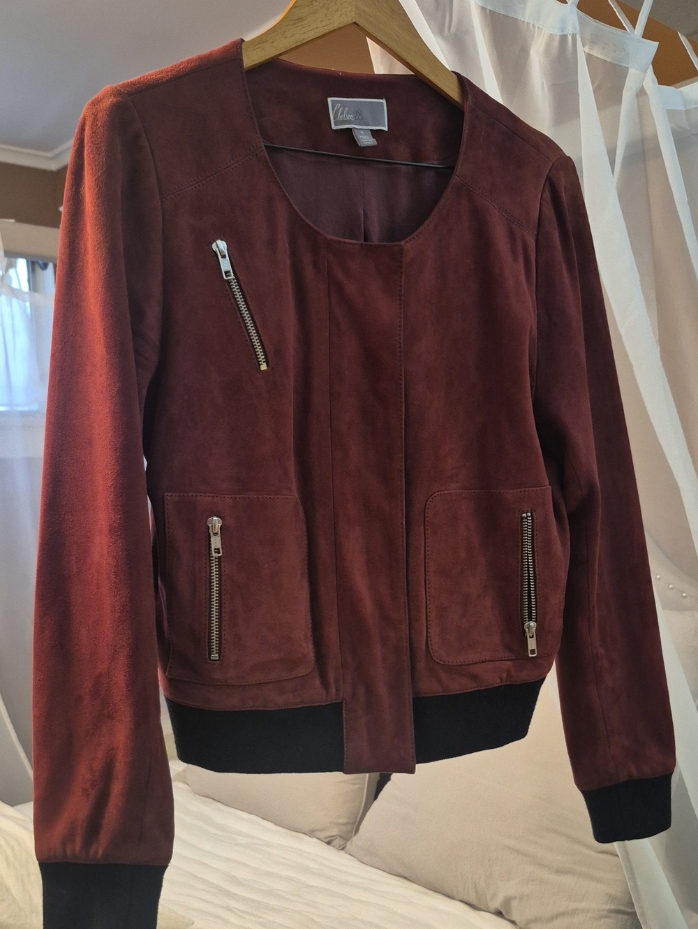 Suede Bomber Jacket - Burgundy